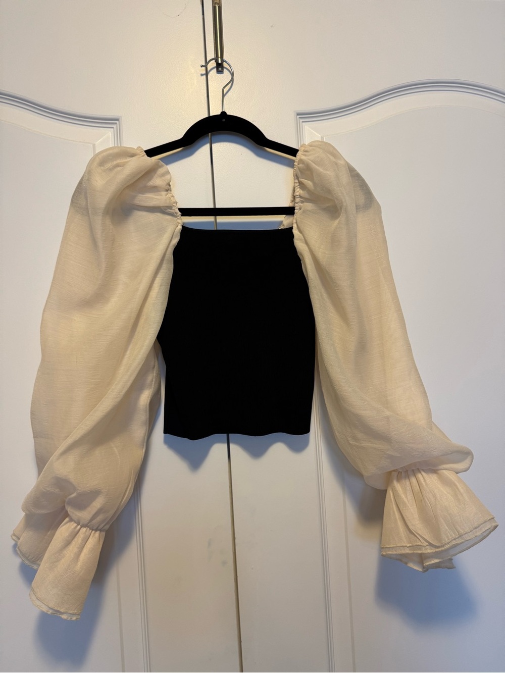 Zara Black Bodice Top with Ivory Puff Sleeves